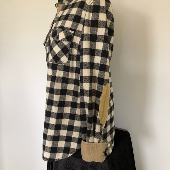 ROOTS CANADA ATHLETICA size M plaid flannel shirt shacket with elbow patches - Picture 4 of 8